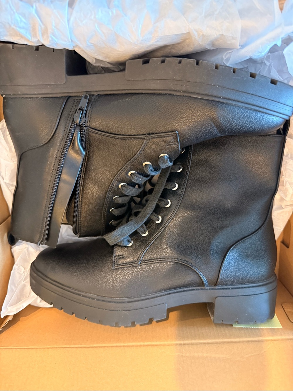 Mix No. 6 Black Combat Boots with Side Zipper